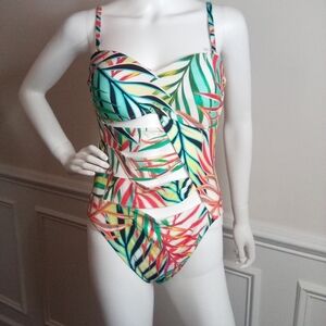 Kenneth Cole Women's Tropical Multicolor One Piece Swimsuit, Sz.Large